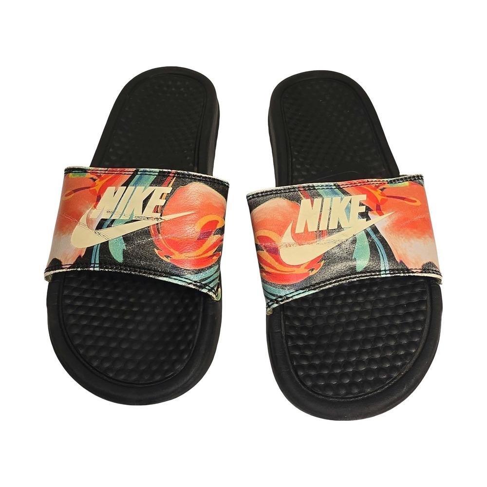 NIKE BENASSI JDI FLORAL SLIDES WOMENS 6 BLACK MULTI CUSHIONED‎ SANDALS EXCELLENT